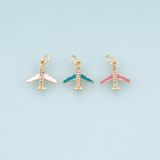 18K Gold Filled CZ Airplane Pendant,Leisure Travel Charm Bracelet Necklace for DIY Jewelry Making Supply