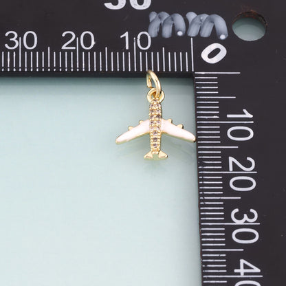 18K Gold Filled CZ Airplane Pendant,Leisure Travel Charm Bracelet Necklace for DIY Jewelry Making Supply