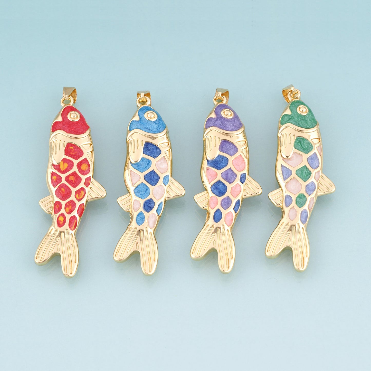 18K Gold Filled Enamel Koi Pendant,Koi Blessing Charm Bracelet Necklace for DIY Jewelry Making Supply