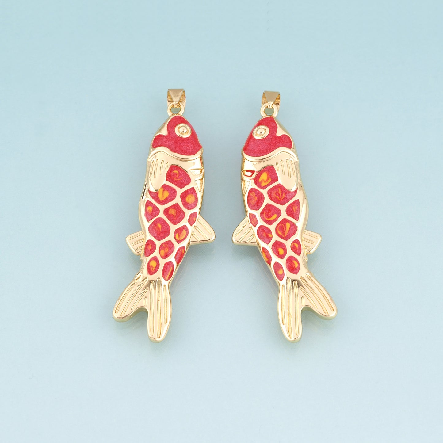 18K Gold Filled Enamel Koi Pendant,Koi Blessing Charm Bracelet Necklace for DIY Jewelry Making Supply