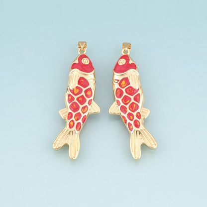18K Gold Filled Enamel Koi Pendant,Koi Blessing Charm Bracelet Necklace for DIY Jewelry Making Supply