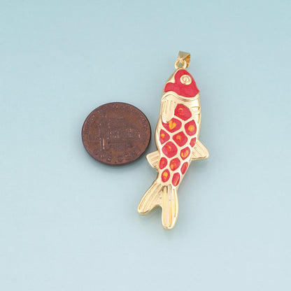 18K Gold Filled Enamel Koi Pendant,Koi Blessing Charm Bracelet Necklace for DIY Jewelry Making Supply