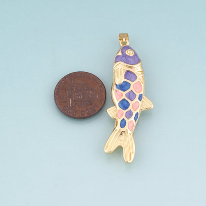 18K Gold Filled Enamel Koi Pendant,Koi Blessing Charm Bracelet Necklace for DIY Jewelry Making Supply
