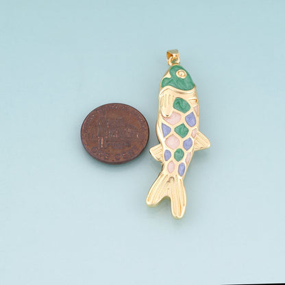 18K Gold Filled Enamel Koi Pendant,Koi Blessing Charm Bracelet Necklace for DIY Jewelry Making Supply