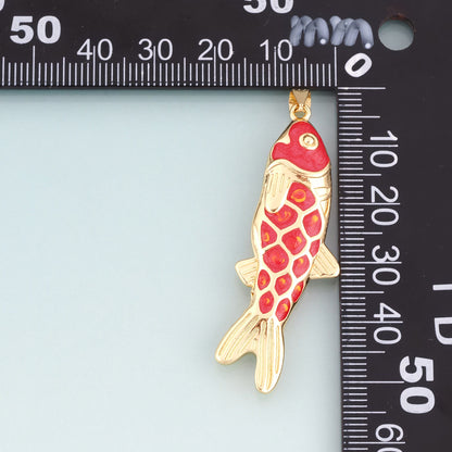 18K Gold Filled Enamel Koi Pendant,Koi Blessing Charm Bracelet Necklace for DIY Jewelry Making Supply