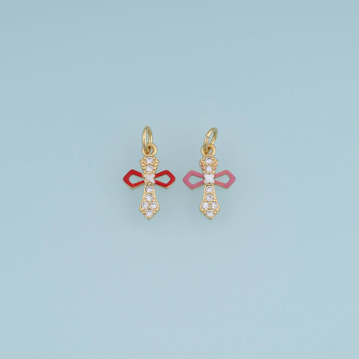 18K Gold Filled Cross Charm,Enamel Cross Pendant with Crystal Details Religious Charm for Bracelet Necklace DIY Jewelry