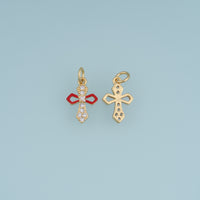 18K Gold Filled Cross Charm,Enamel Cross Pendant with Crystal Details Religious Charm for Bracelet Necklace DIY Jewelry