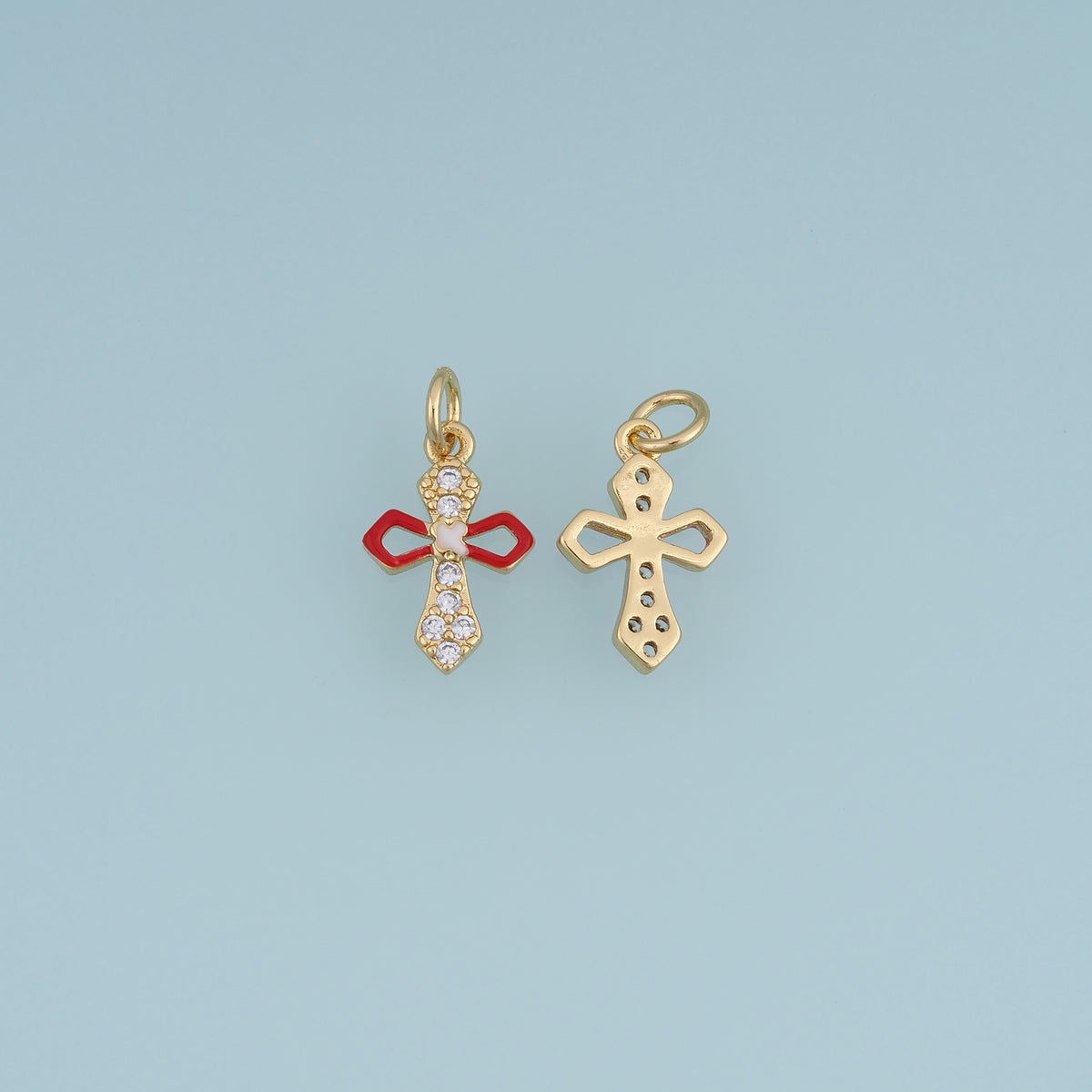 18K Gold Filled Cross Charm,Enamel Cross Pendant with Crystal Details Religious Charm for Bracelet Necklace DIY Jewelry
