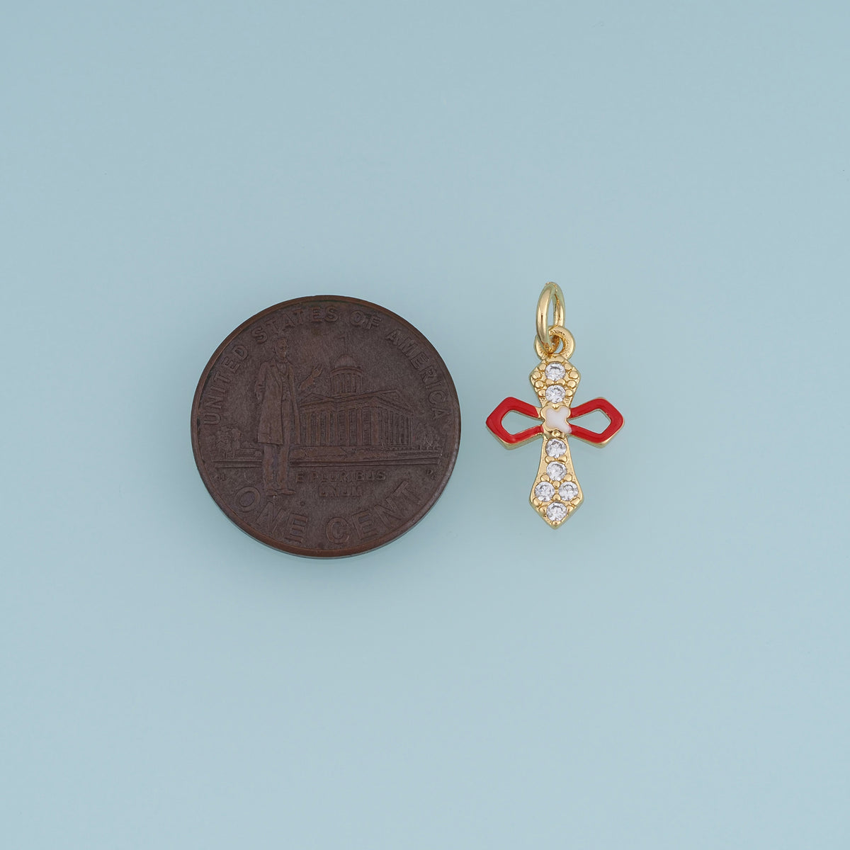 18K Gold Filled Cross Charm,Enamel Cross Pendant with Crystal Details Religious Charm for Bracelet Necklace DIY Jewelry