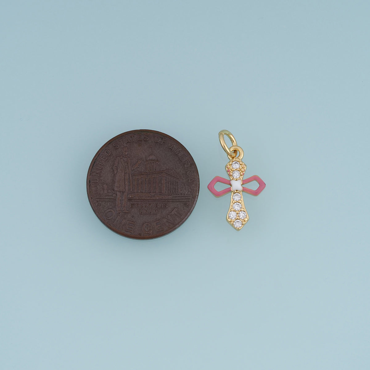 18K Gold Filled Cross Charm,Enamel Cross Pendant with Crystal Details Religious Charm for Bracelet Necklace DIY Jewelry