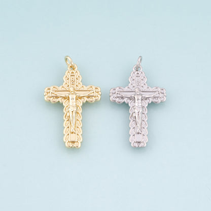 18K Gold Filled Jesus Cross Pendant,Retro Carved Cross Charm Bracelet Necklace for DIY Jewelry Making Supply