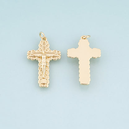 18K Gold Filled Jesus Cross Pendant,Retro Carved Cross Charm Bracelet Necklace for DIY Jewelry Making Supply