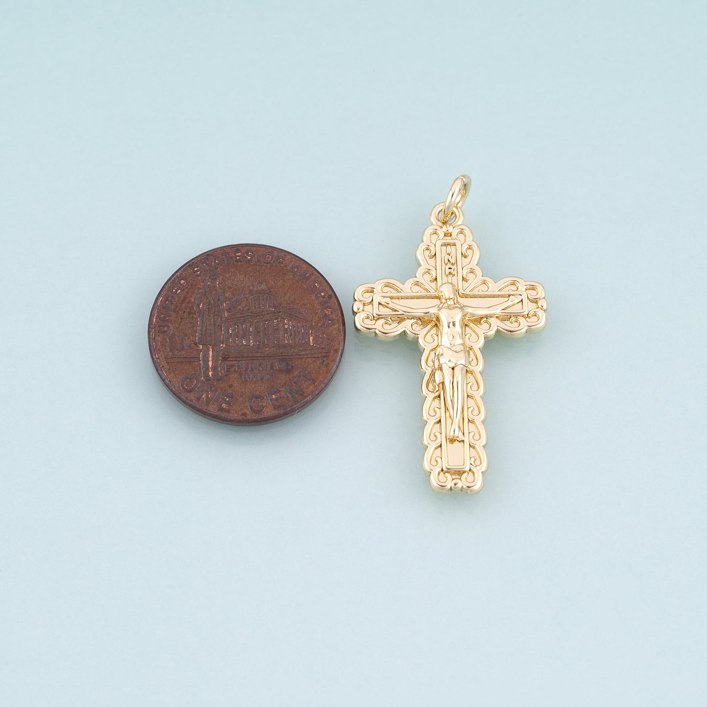 18K Gold Filled Jesus Cross Pendant,Retro Carved Cross Charm Bracelet Necklace for DIY Jewelry Making Supply