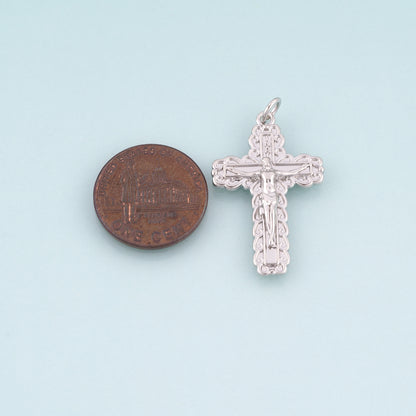 18K Gold Filled Jesus Cross Pendant,Retro Carved Cross Charm Bracelet Necklace for DIY Jewelry Making Supply