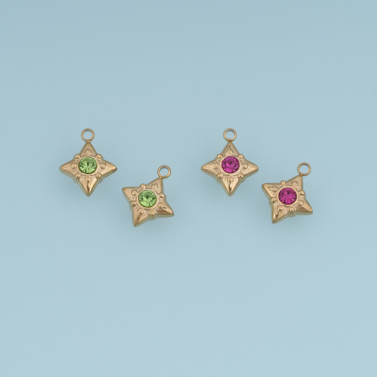 Four Point Star Crystal Pendant,14K Gold Green Pink Gemstone Charm DIY Charm for Necklace Bracelet Making
