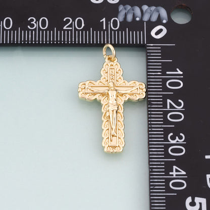 18K Gold Filled Jesus Cross Pendant,Retro Carved Cross Charm Bracelet Necklace for DIY Jewelry Making Supply
