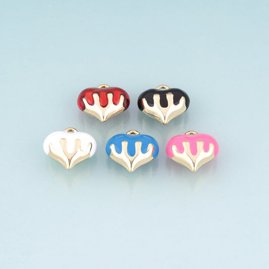 18K Gold Filled Enamel Heart Pendant,Romantic Love Heart Charm Bracelet Necklace for DIY Jewelry Making Supply