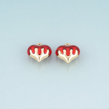 18K Gold Filled Enamel Heart Pendant,Romantic Love Heart Charm Bracelet Necklace for DIY Jewelry Making Supply