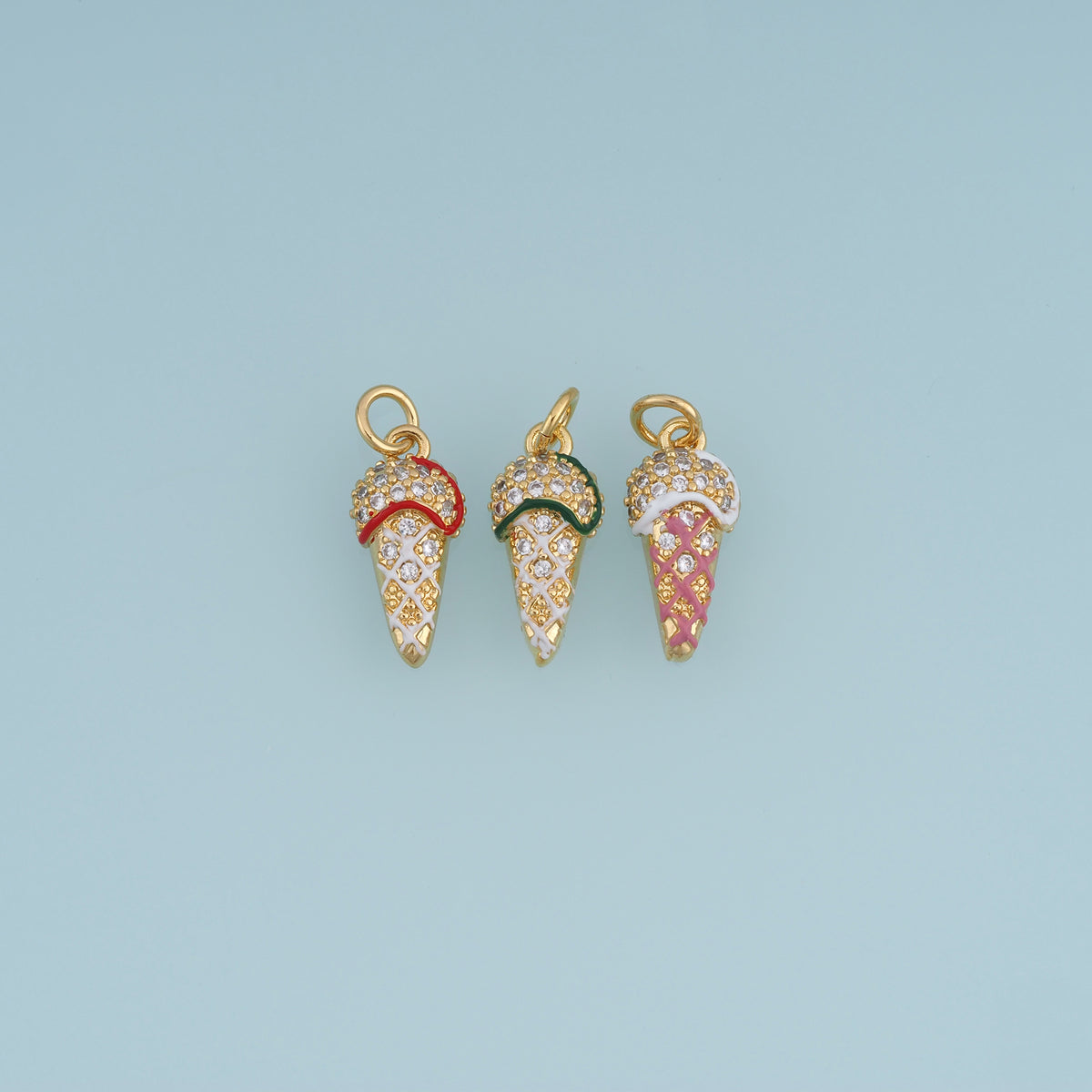 18K Gold Filled Ice Cream Cone Charm,Colorful Enamel Ice Cream Pendant Dessert Charm for Bracelet Necklace DIY Jewelry