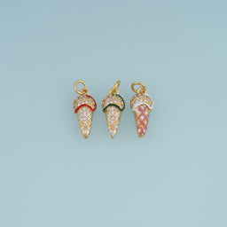 18K Gold Filled Ice Cream Cone Charm,Colorful Enamel Ice Cream Pendant Dessert Charm for Bracelet Necklace DIY Jewelry