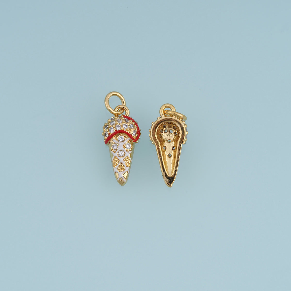 18K Gold Filled Ice Cream Cone Charm,Colorful Enamel Ice Cream Pendant Dessert Charm for Bracelet Necklace DIY Jewelry