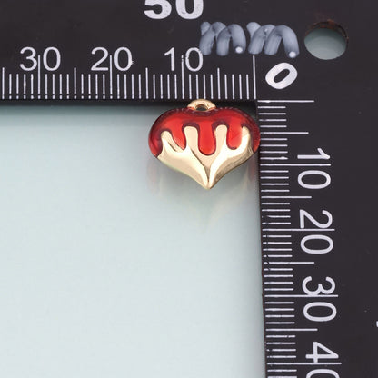 18K Gold Filled Enamel Heart Pendant,Romantic Love Heart Charm Bracelet Necklace for DIY Jewelry Making Supply