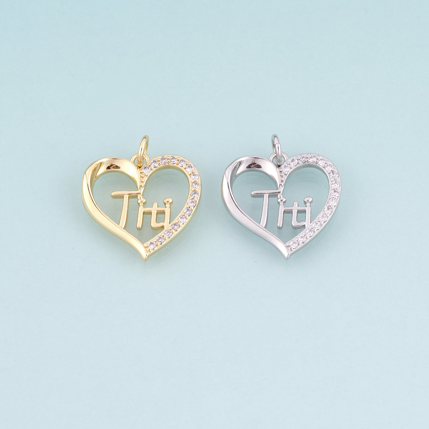18K Gold Filled CZ Heart Pendant,Couple Souvenirs Heart Charm Bracelet Necklace for DIY Jewelry Making Supply