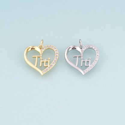 18K Gold Filled CZ Heart Pendant,Couple Souvenirs Heart Charm Bracelet Necklace for DIY Jewelry Making Supply