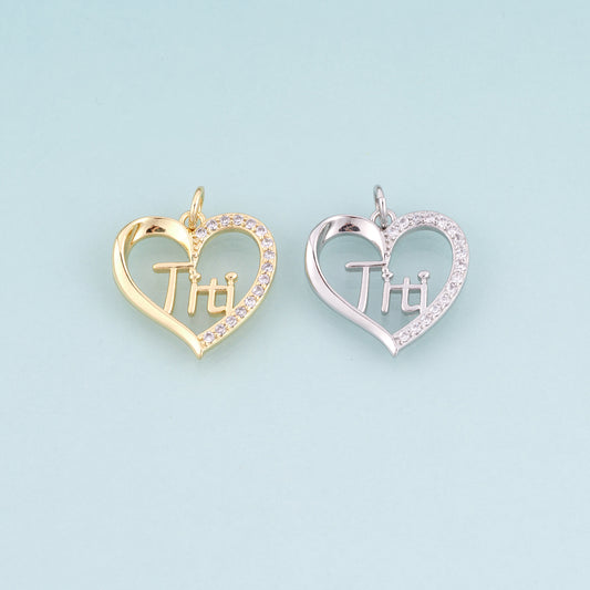 18K Gold Filled CZ Heart Pendant,Couple Souvenirs Heart Charm Bracelet Necklace for DIY Jewelry Making Supply