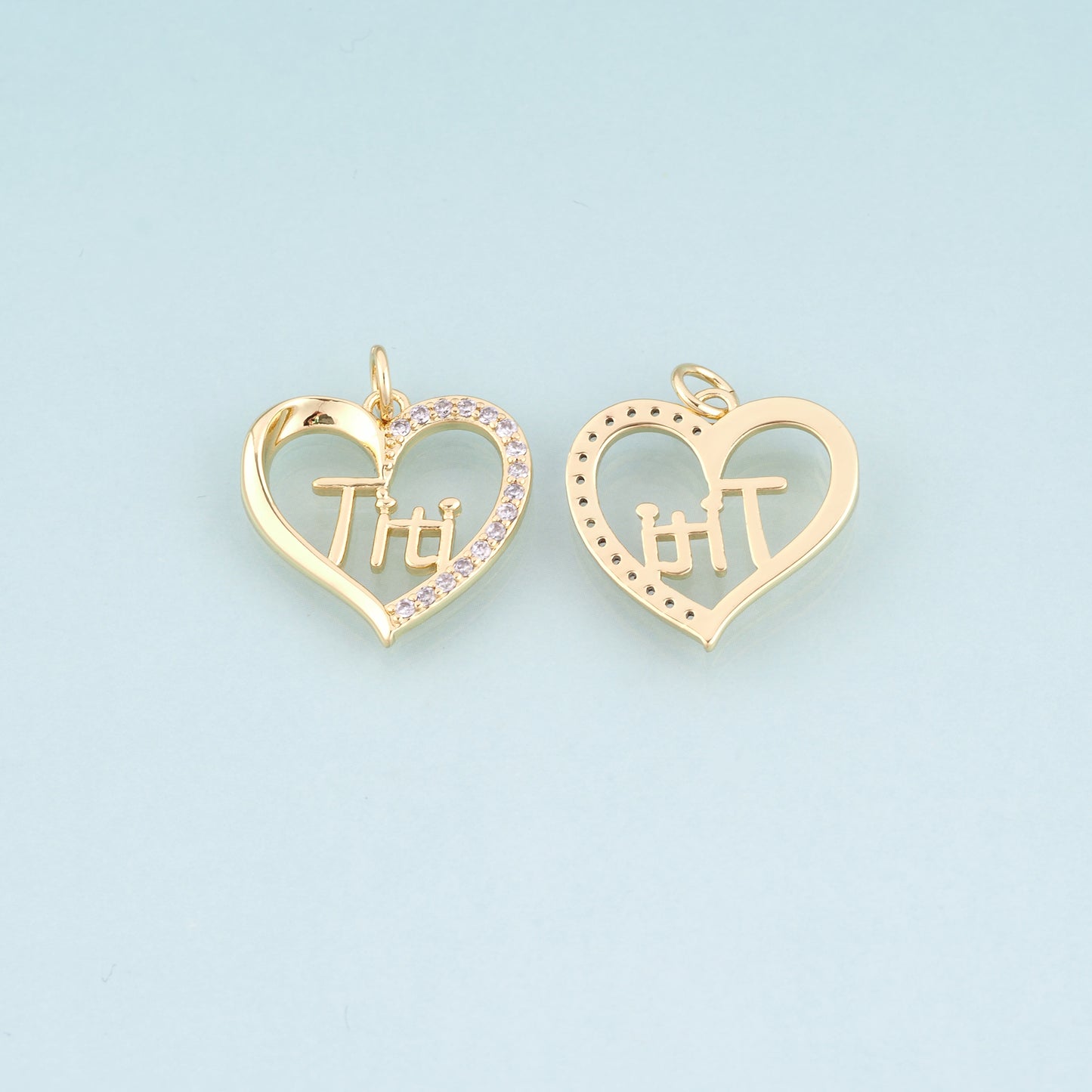 18K Gold Filled CZ Heart Pendant,Couple Souvenirs Heart Charm Bracelet Necklace for DIY Jewelry Making Supply