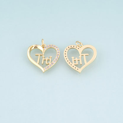 18K Gold Filled CZ Heart Pendant,Couple Souvenirs Heart Charm Bracelet Necklace for DIY Jewelry Making Supply