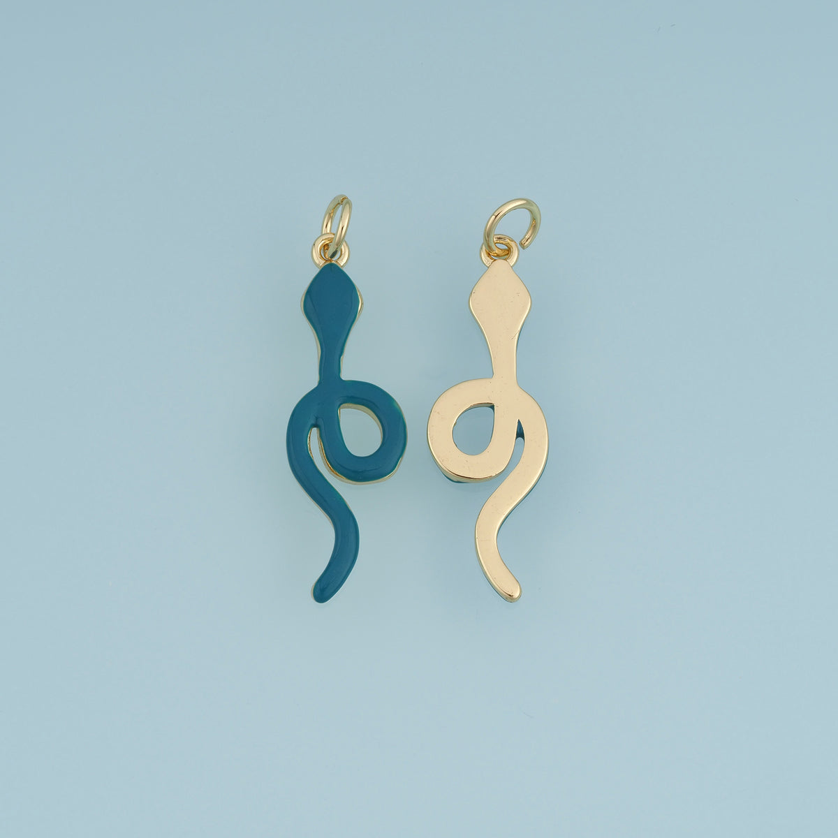 18K Gold Filled Snake Charm,Blue Enamel Snake Pendant Animal Charm for Bracelet Necklace DIY Jewelry Making Supply