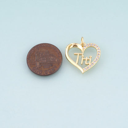 18K Gold Filled CZ Heart Pendant,Couple Souvenirs Heart Charm Bracelet Necklace for DIY Jewelry Making Supply