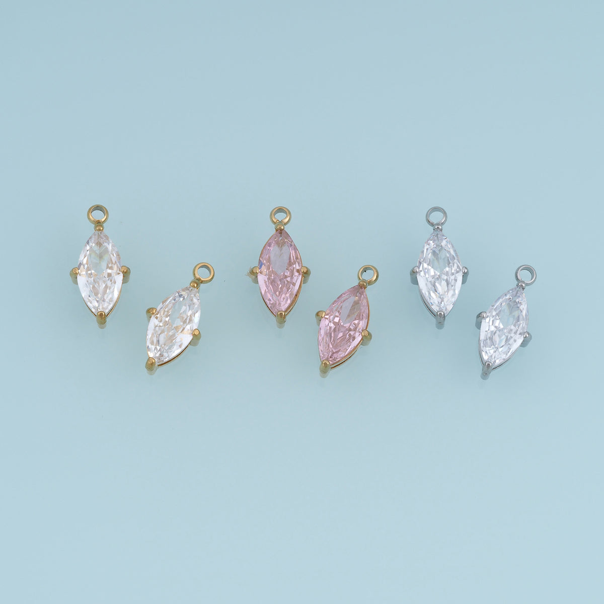 Faceted Crystal Pendant,14K Gold Silver Pink Clear Elegant Charm DIY Charm for Necklace Bracelet Making
