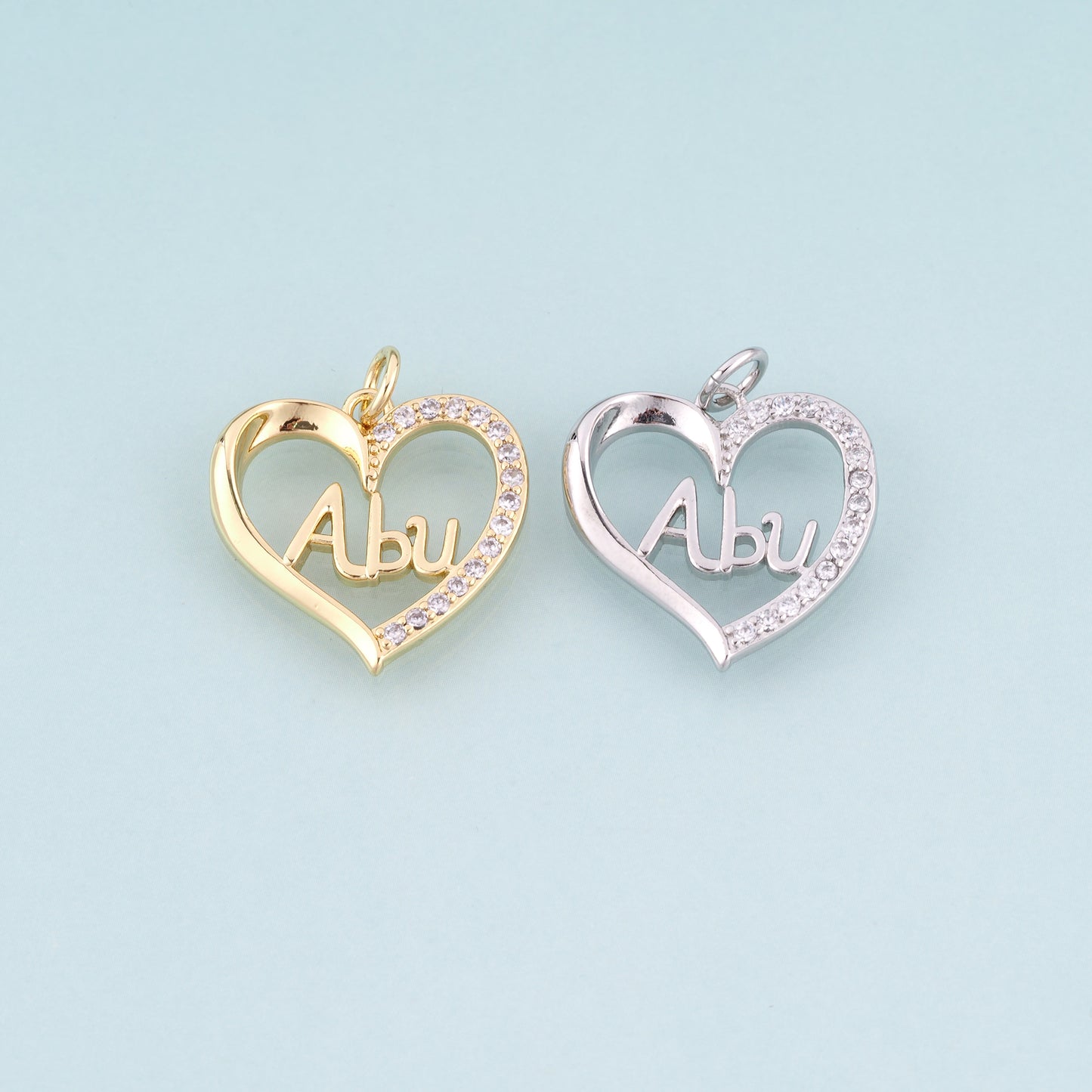 18K Gold Filled CZ Heart Abu Pendant,Father's Day Gift Heart Charm Bracelet Necklace for DIY Jewelry Making Supply