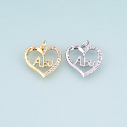 18K Gold Filled CZ Heart Abu Pendant,Father's Day Gift Heart Charm Bracelet Necklace for DIY Jewelry Making Supply