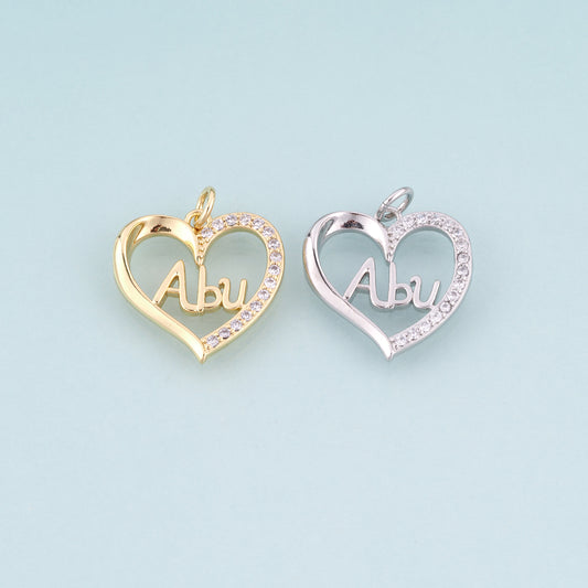 18K Gold Filled CZ Heart Abu Pendant,Father's Day Gift Heart Charm Bracelet Necklace for DIY Jewelry Making Supply