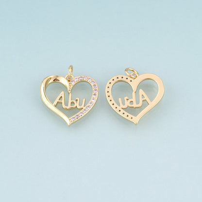 18K Gold Filled CZ Heart Abu Pendant,Father's Day Gift Heart Charm Bracelet Necklace for DIY Jewelry Making Supply