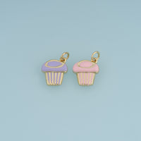 18K Gold Filled Cupcake Charm,Colorful Enamel Cupcake Pendant Dessert Charm for Bracelet Necklace DIY Jewelry Making Supply