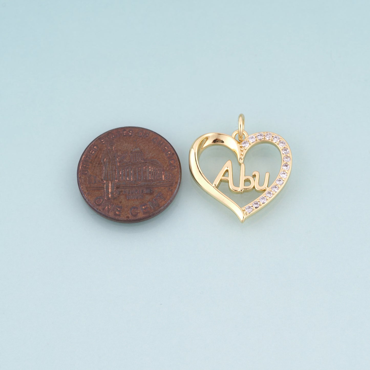 18K Gold Filled CZ Heart Abu Pendant,Father's Day Gift Heart Charm Bracelet Necklace for DIY Jewelry Making Supply