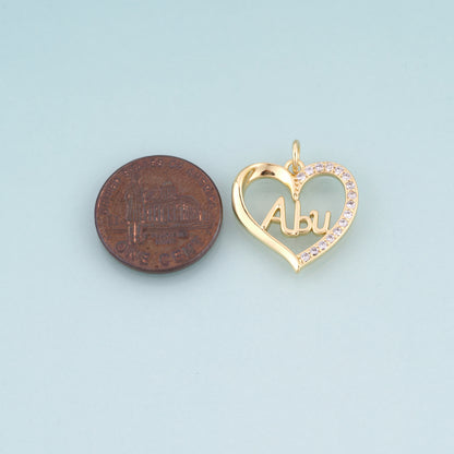 18K Gold Filled CZ Heart Abu Pendant,Father's Day Gift Heart Charm Bracelet Necklace for DIY Jewelry Making Supply