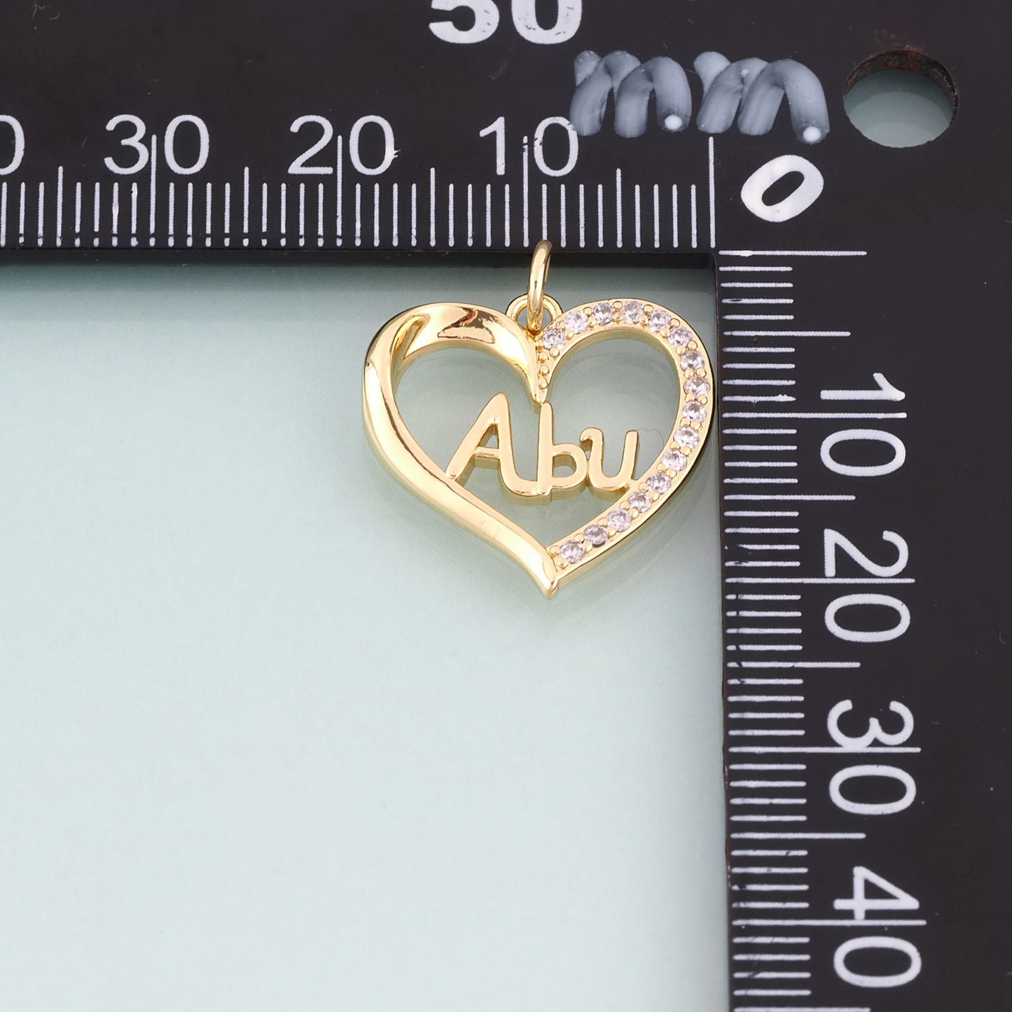 18K Gold Filled CZ Heart Abu Pendant,Father's Day Gift Heart Charm Bracelet Necklace for DIY Jewelry Making Supply