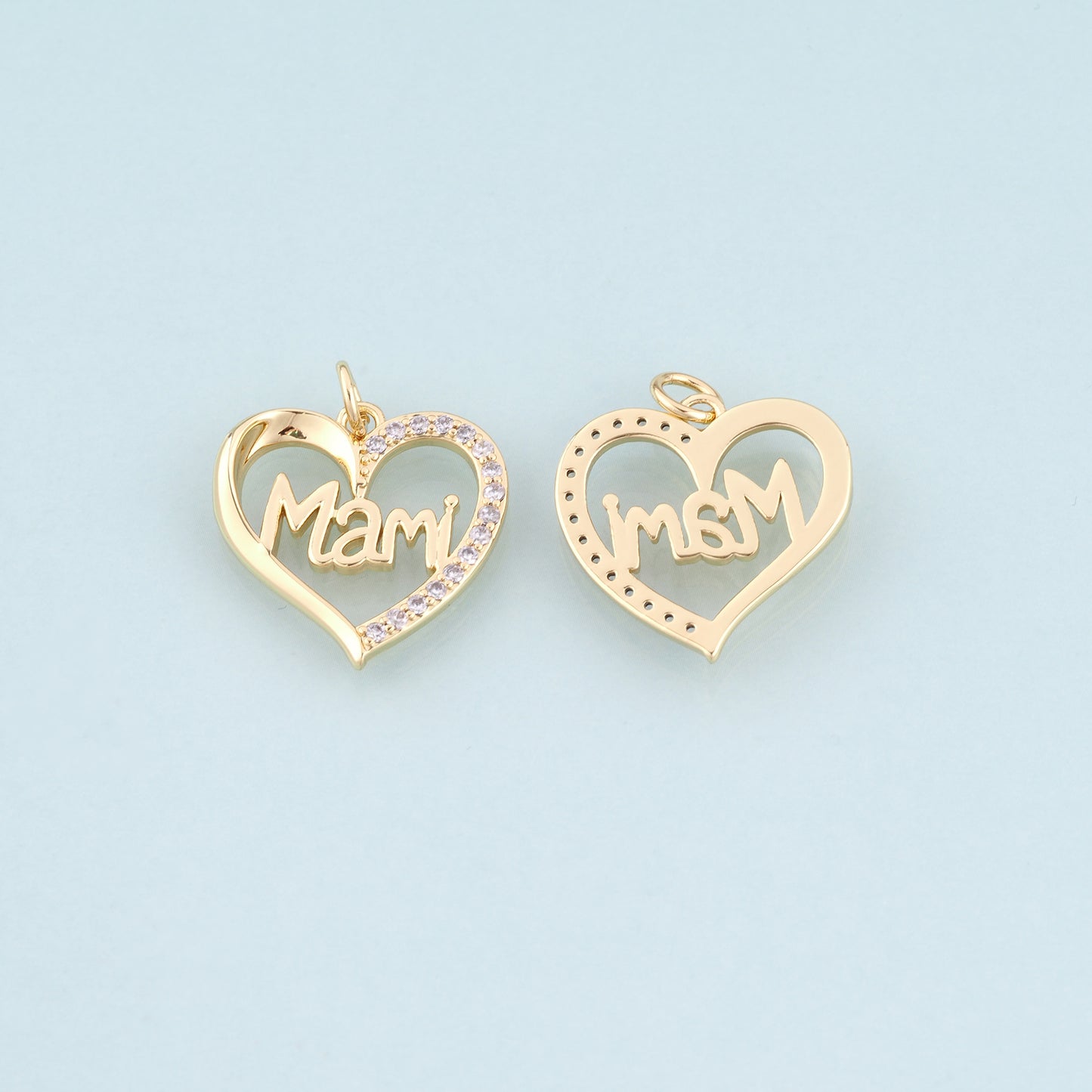 18K Gold Filled CZ Heart Mami Pendant,Mother's Day Gift Heart Charm Bracelet Necklace for DIY Jewelry Making Supply