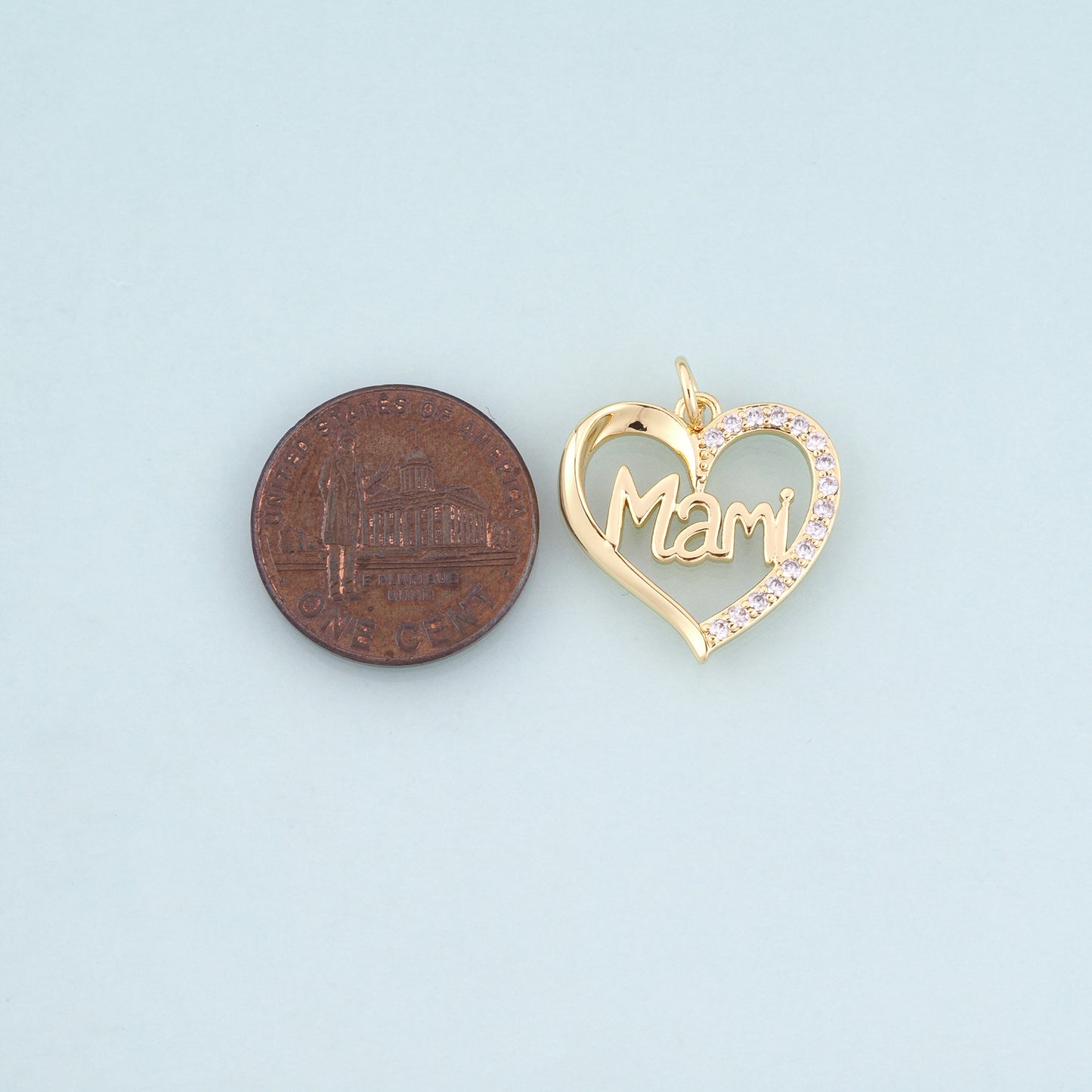 18K Gold Filled CZ Heart Mami Pendant,Mother's Day Gift Heart Charm Bracelet Necklace for DIY Jewelry Making Supply