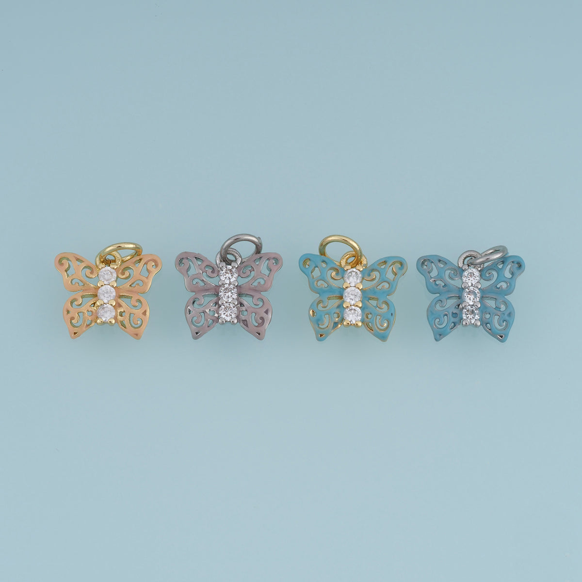 18K Gold Filled Butterfly Charm,Colorful Enamel Butterfly Pendant with Crystal Details Animal Charm for Bracelet Necklace DIY Jewelry