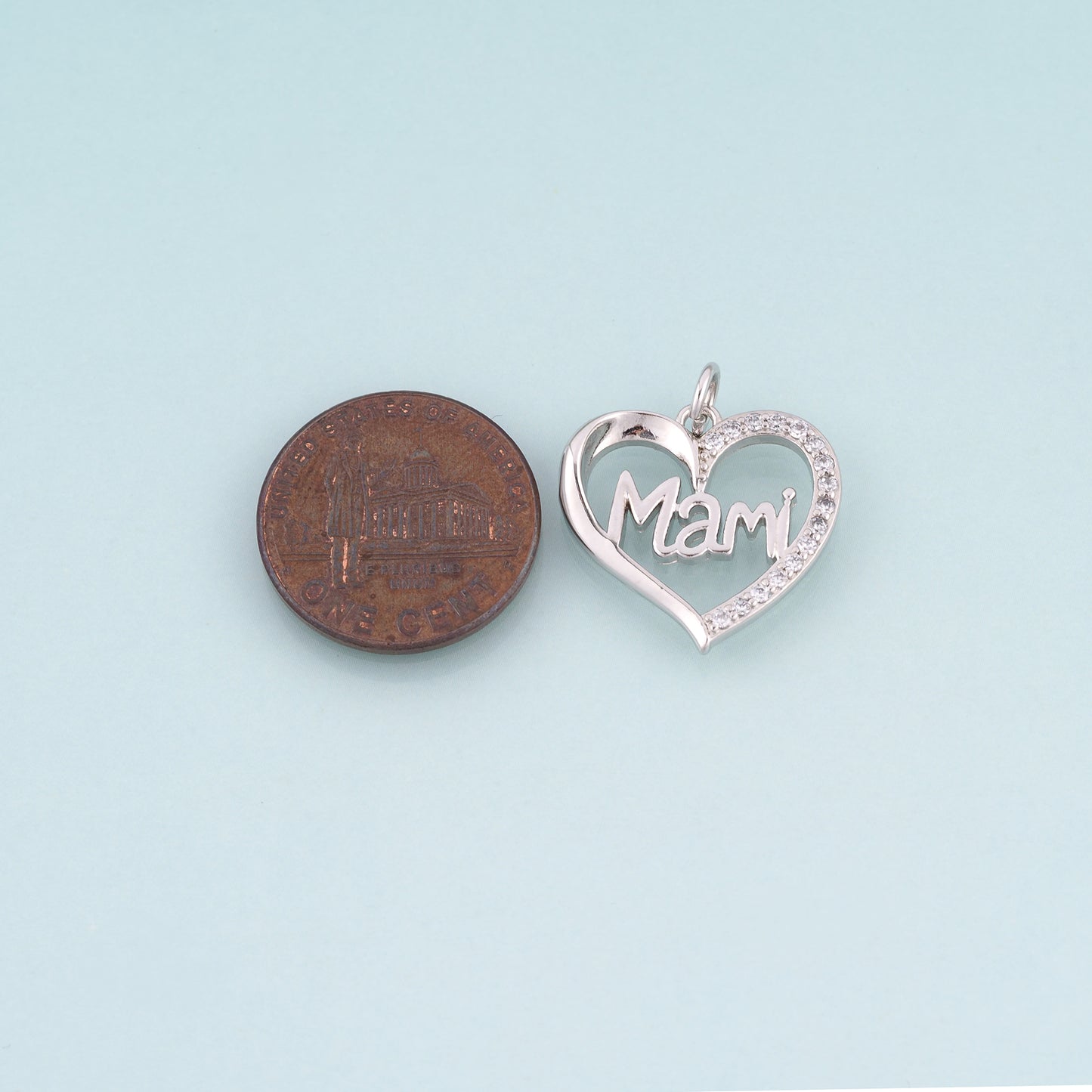 18K Gold Filled CZ Heart Mami Pendant,Mother's Day Gift Heart Charm Bracelet Necklace for DIY Jewelry Making Supply