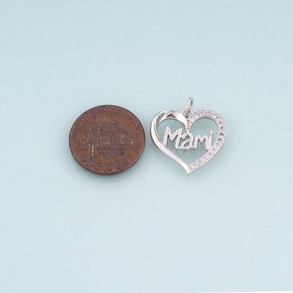 18K Gold Filled CZ Heart Mami Pendant,Mother's Day Gift Heart Charm Bracelet Necklace for DIY Jewelry Making Supply