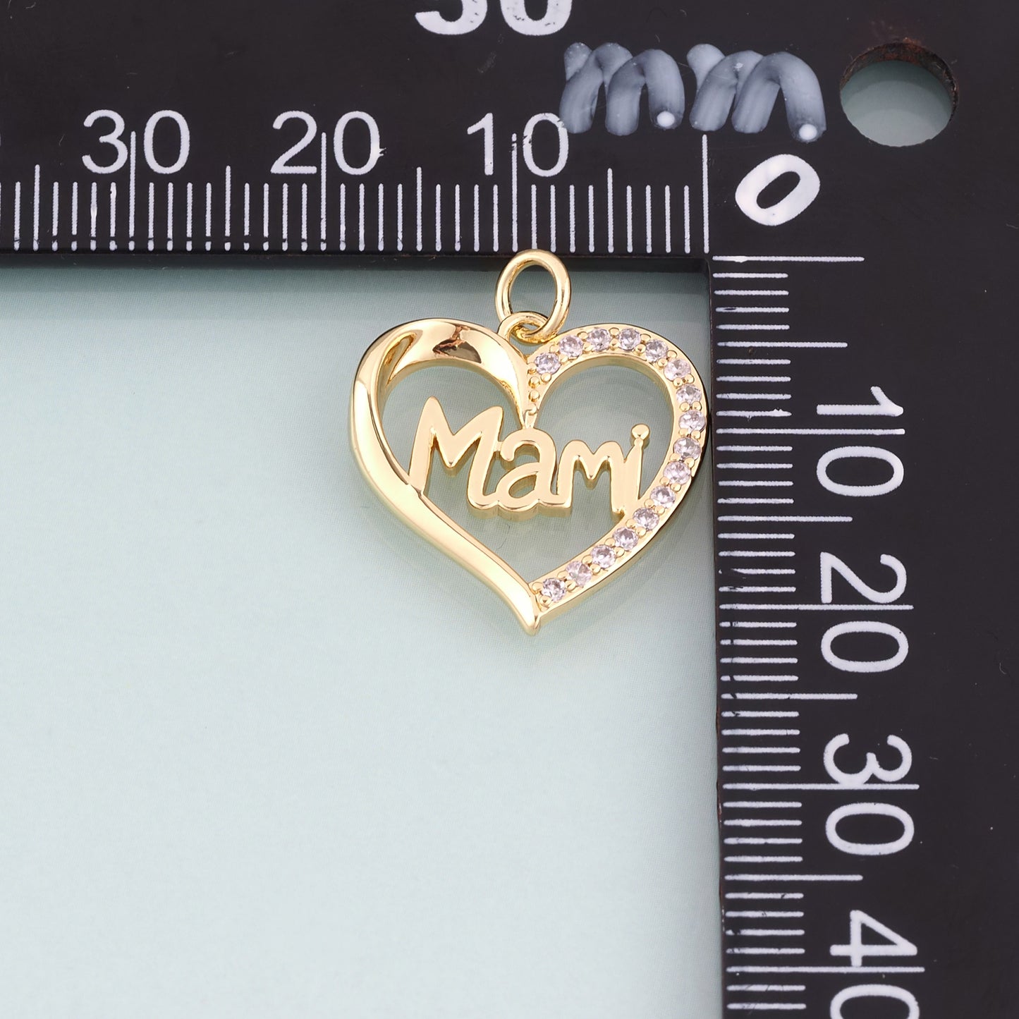 18K Gold Filled CZ Heart Mami Pendant,Mother's Day Gift Heart Charm Bracelet Necklace for DIY Jewelry Making Supply