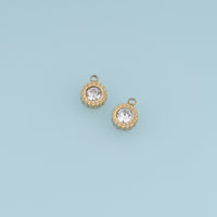 Round Crystal Pendant,14K Gold Clear Stone Beaded Edge Charm DIY Charm for Necklace Bracelet Making