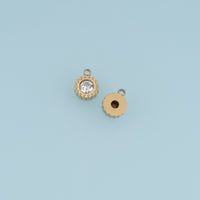 Round Crystal Pendant,14K Gold Clear Stone Beaded Edge Charm DIY Charm for Necklace Bracelet Making